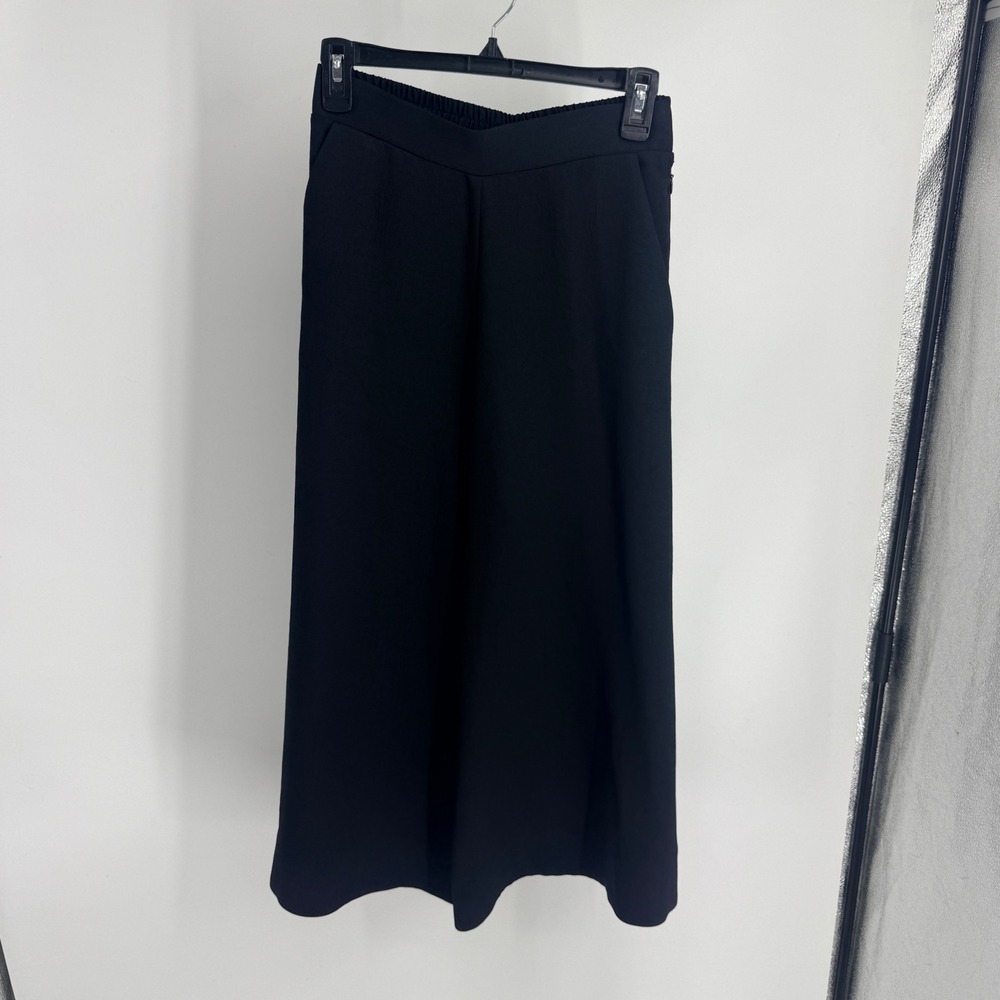 COS Black Wide Leg Culotte Trousers Elastic Back Waist Pockets US 2 Solid Crop